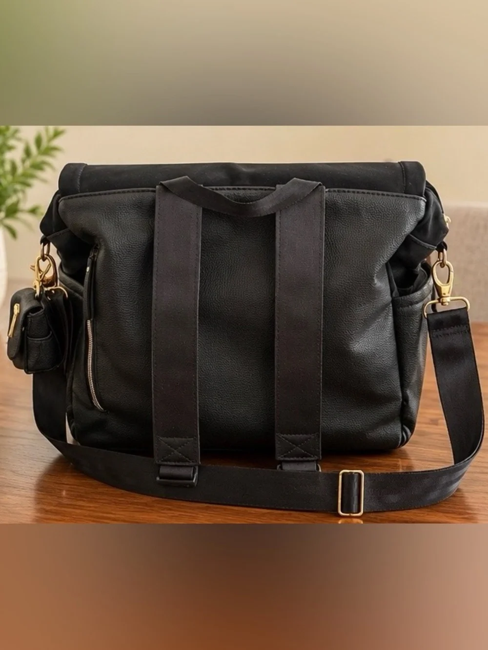 Petunia Pickle Bottom Black Leatherette Diaper Bag